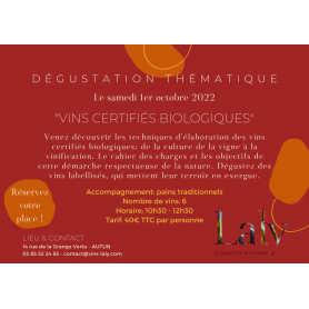 Dégustation thématique vins certifiés biologiques laly 2022
